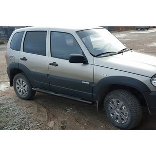 Боковые трубы Black (2 шт, нержавейка) Chevrolet Niva 1998-2020 гг. фото 3