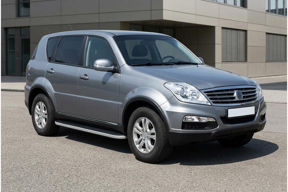 SsangYong Rexton I 2001-2017 гг. Боковые Подножки Tayga Grey (2 шт., Алюминий) Image