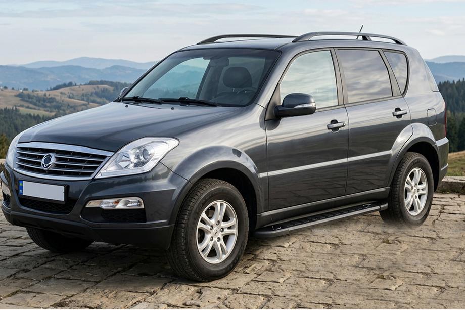 SsangYong Rexton I 2001-2017 гг. Боковые Подножки RedLine Black (2 шт., Алюминий) Image