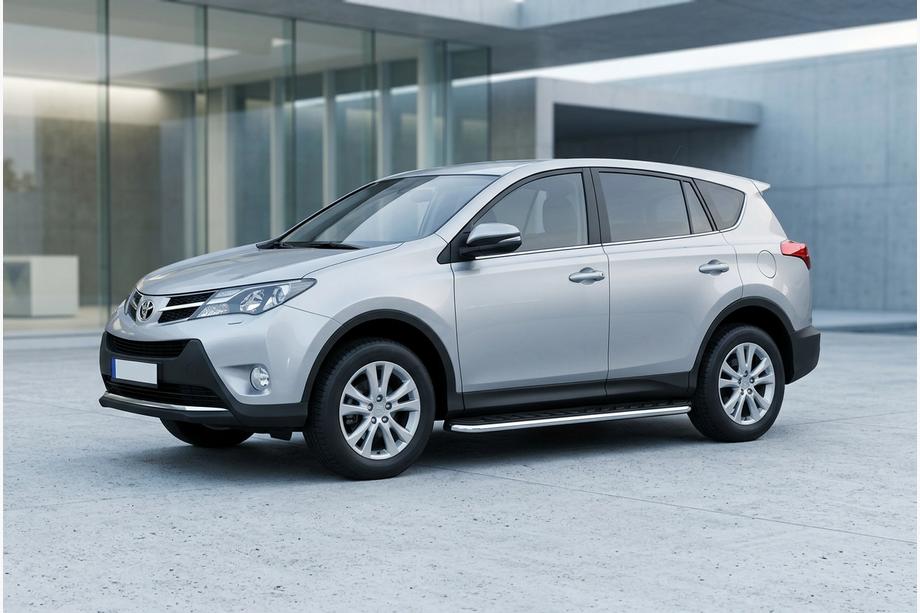 Toyota Rav 4 2013-2018 гг. Боковые Подножки Maydos V1 (2 шт., Алюминий и Нержавейка) Image
