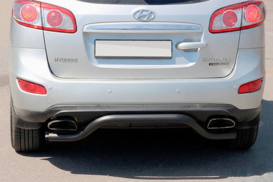 Hyundai Santa Fe 2 2006-2012 гг. Задняя дуга AK007-2 Черная (нерж. сталь) Фото 2