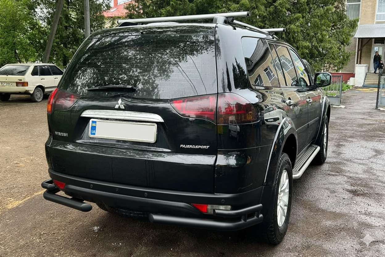 Задній захист AK003-Double Black (2 шт., нерж) для Mitsubishi Pajero Sport 2008-2015 рр