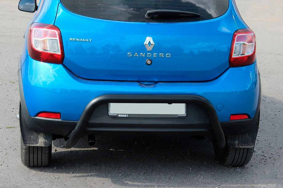 Renault Sandero 2013-2022 гг. Задняя дуга AK007 Черная (нерж. сталь) Фото 5