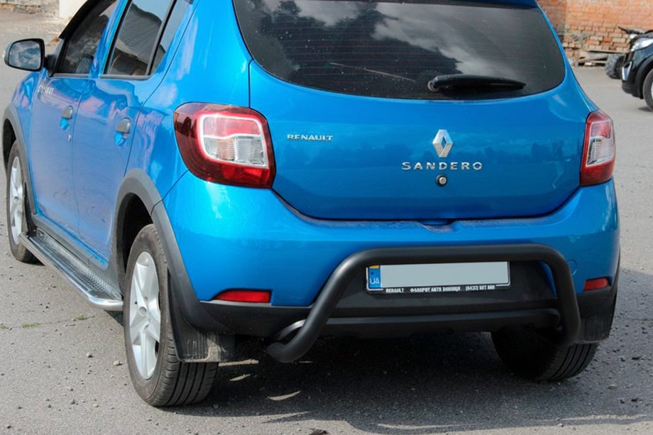 Renault Sandero 2013-2022 гг. Задняя дуга AK007 Черная (нерж. сталь) Фото 6