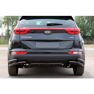 Задняя двойная угловая защита AK003 Двойная Черная (Нержавейка) Kia Sportage 2015-2021 гг. фото 2