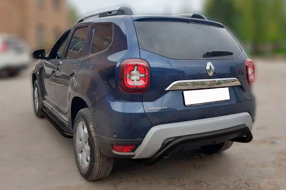 Renault Duster 2018-2024 гг. Задняя защита AK007 Черная (нерж. сталь) Image