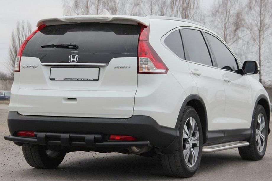 Honda CRV 2012-2016 гг. Задняя двойная дуга AK002 Black (нерж. сталь) Фото 2