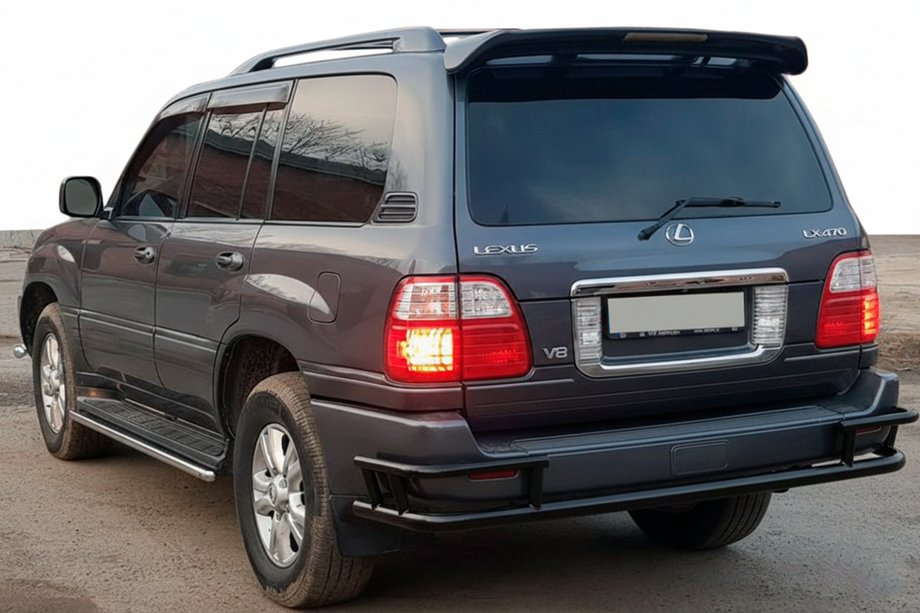 Lexus LX470 1998-2007 гг. Задняя защита AK009-15 Черный (нерж. сталь) Фото 1