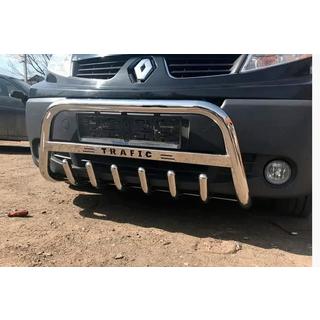 Передняя защита WT004 с надписью Trafic (нерж.) Renault Trafic 2001-2015 гг. фото 2