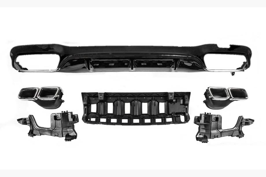 Mercedes E-сlass W213 2016-2023 гг. Задний диффузор с насадками E63-Design Black (для AMG/AMG-Line 2016-2020) Image