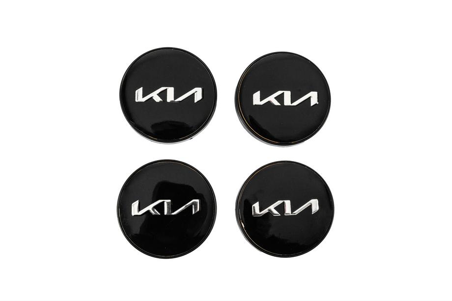 KIA Колпачки в диски 60/56 мм (Чёрные с хромом, 4 шт.) Image