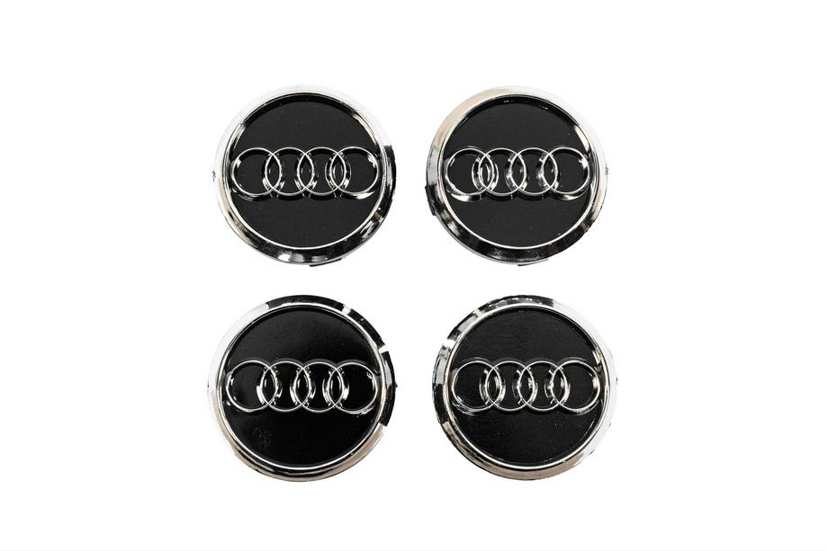 Audi Заглушки в диски 60/58 мм (Черные с хромом, 4 шт.) Image