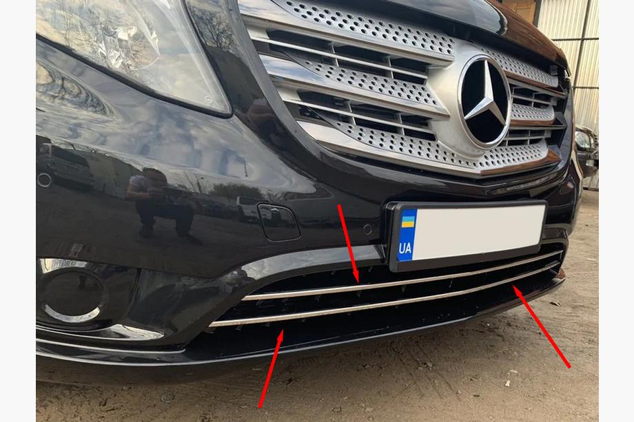 Mercedes Vito/V-class W447 2014- гг. Накладки на решетку бампера (2 шт, нержавейка) Vito Грузовой (Хром) Фото 2