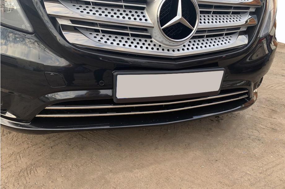 Mercedes Vito/V-class W447 2014- гг. Накладки на решетку бампера (2 шт, нержавейка) Vito Грузовой (Хром) Фото 7