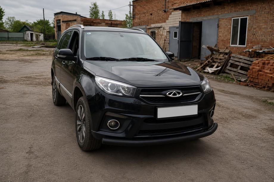Chery Tiggo 3 2005- гг. Передняя защита ST008 Черная (Нержавейка) Фото 4