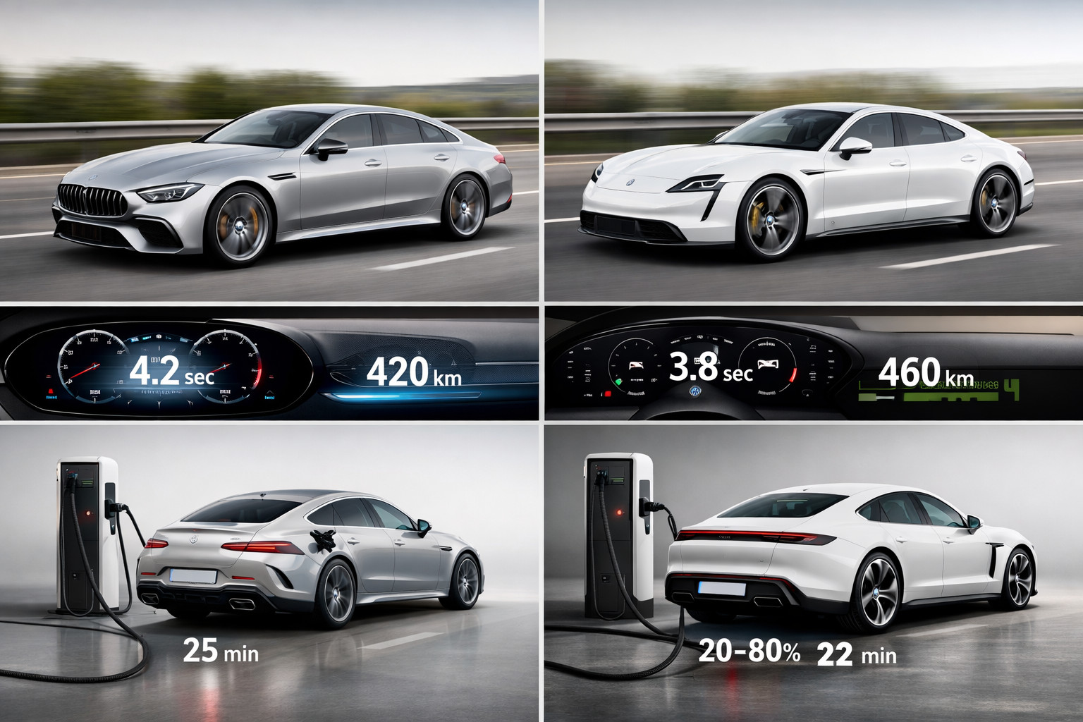 Mercedes-AMG GT 53 против Porsche Taycan 4S: запас хода, динамика и зарядка