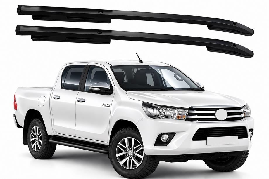 Toyota Hilux 2015- гг. Чёрные рейлинги OEM (ABS-пластик, установка на клей) Фото 1