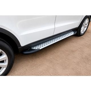 Боковые Подножки Allmond Grey (2 шт., Алюминий) Hyundai Santa Fe 2 2006-2012 гг. фото 1
