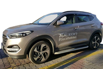 Hyundai Tucson TL 2016-2021 гг. Боковые Подножки Tayga Grey (2 шт., Алюминий) фото 1