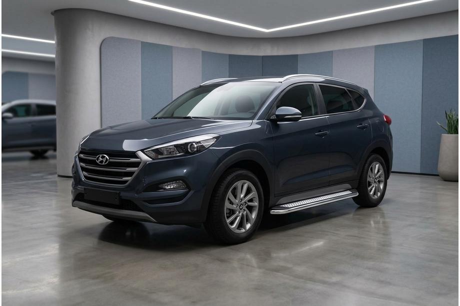 Hyundai Tucson TL 2016-2021 гг. Боковые Подножки Maydos V2 (2 шт., Алюминий и Нержавейка) Image