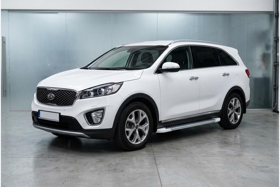 Kia Sorento III UM 2014-2020 гг. Боковые Подножки Allmond White (2 шт., Алюминий) Image