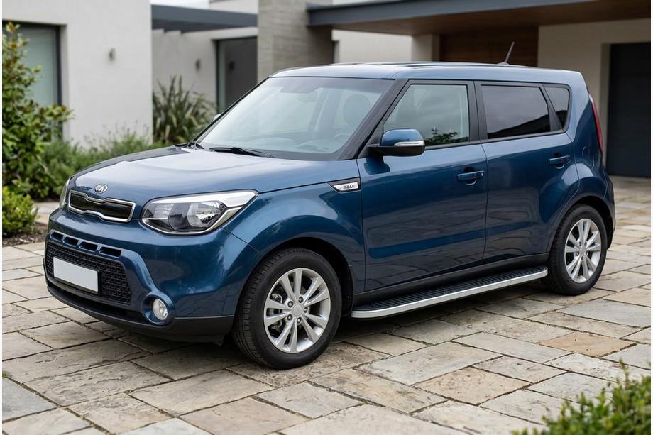 Kia Soul II 2013-2018 гг. Боковые Подножки Tayga Grey (2 шт., Алюминий) Image