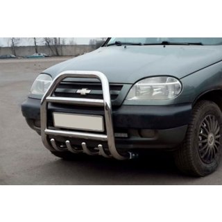 Кенгурятник QT007 (нержавейка) Chevrolet Niva 1998-2020 гг. фото 1