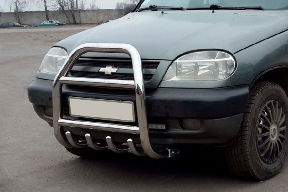 Chevrolet Niva 1998-2020 гг. Кенгурятник QT007 (нержавейка) Фото 1
