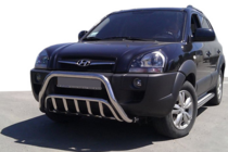 Hyundai Tucson JM 2004- гг. Защита переднего бампера WT002 (нерж. сталь) фото 1