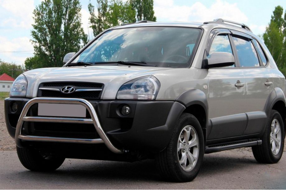 Hyundai Tucson JM 2004- гг. Защита переднего бампера WT022 (нержавейка) Image