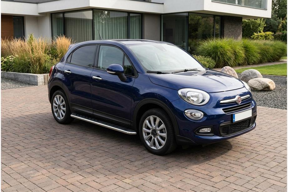 Fiat 500X 2014-2024 гг. Боковые Подножки Maydos V1 (2 шт., Алюминий и Нержавейка) Image