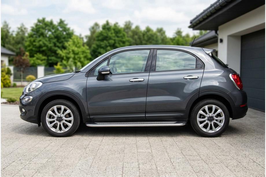 Fiat 500X 2014-2024 гг. Боковые Подножки Maydos V2 (2 шт., Алюминий и Нержавейка) Image