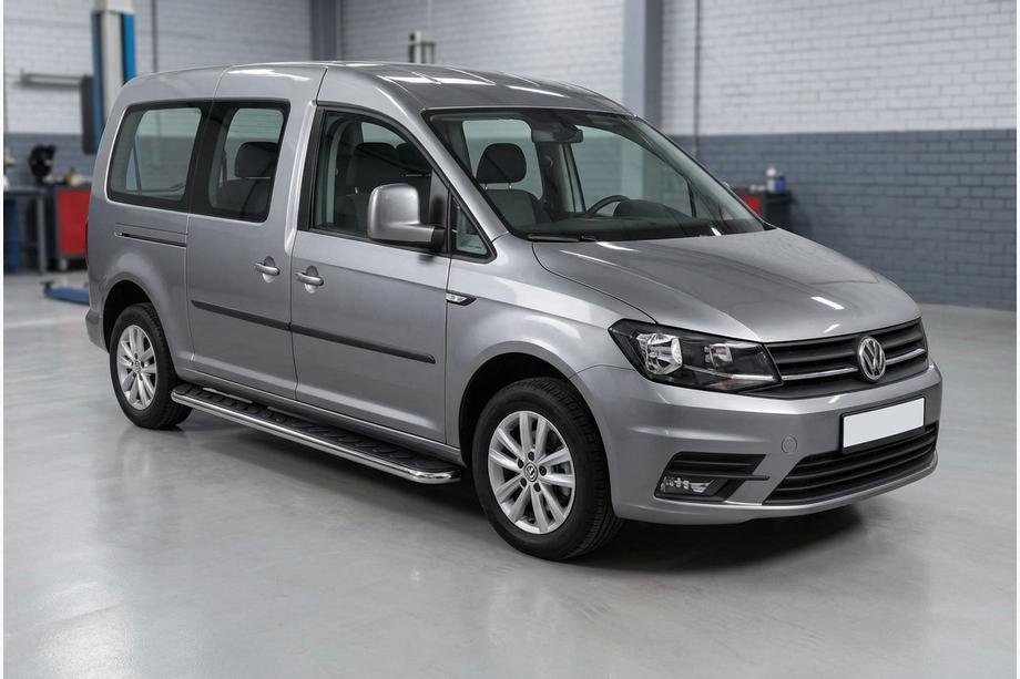 Volkswagen Caddy 2015-2020 гг. Боковые Подножки Maydos V1 (2 шт., Алюминий и Нержавейка) Image