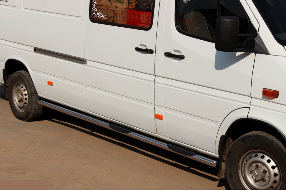 Volkswagen LT 1995-2006 гг. Боковые трубы (2 шт., нержавейка) Длинная база, Ø60 Фото 5