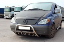 Mercedes Viano 2004-2014 гг. Защита переднего бампера WT003/004 (нержавейка) 60мм, с надписью фото 1
