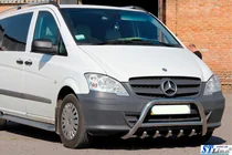 Mercedes Viano 2004-2014 гг. Защита переднего бампера WT003/004 (нержавейка) 60мм, с надписью фото 2