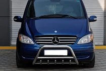Mercedes Viano 2004-2014 гг. Защита переднего бампера WT003/004 (нержавейка) 60мм, с надписью фото 6