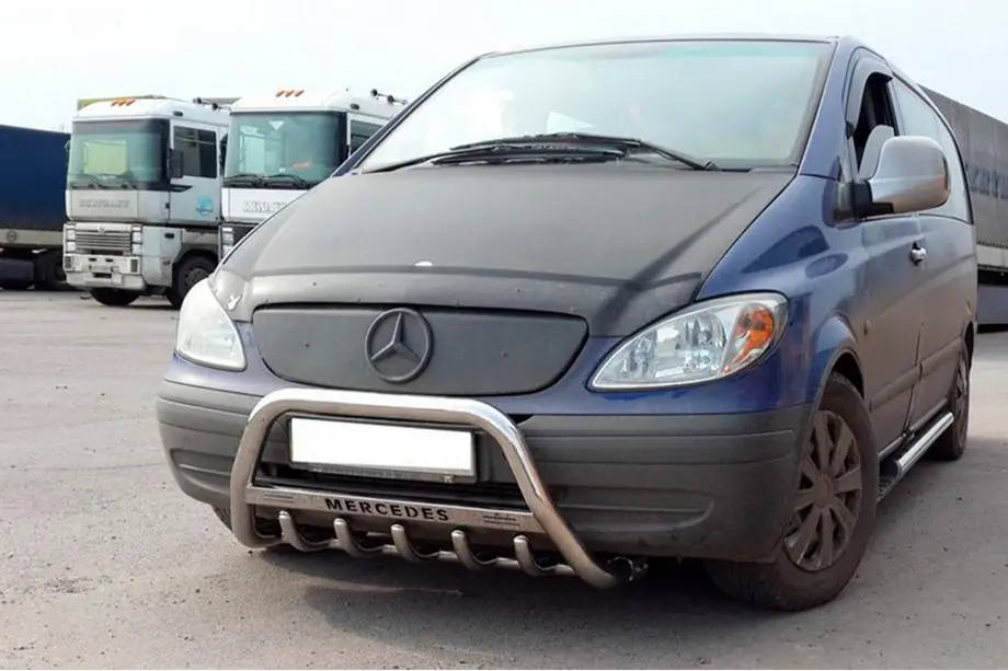 Mercedes Viano 2004-2014 гг. Защита переднего бампера WT003/004 (нержавейка) 60мм, с надписью Image
