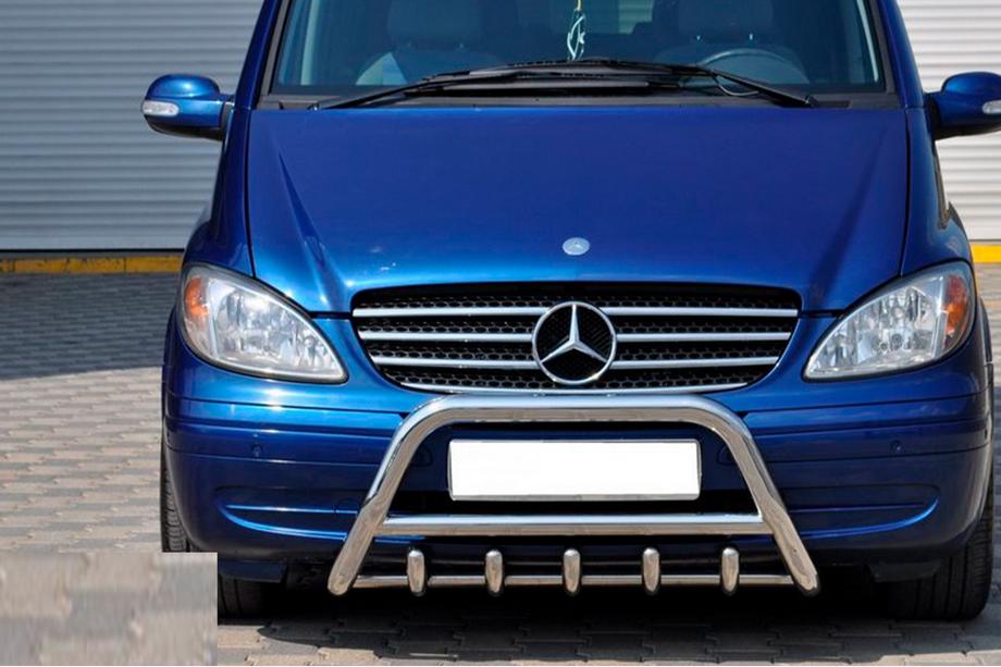 Mercedes Viano 2004-2014 гг. Защита переднего бампера WT003/004 (нержавейка) 60мм, без надписи Фото 9