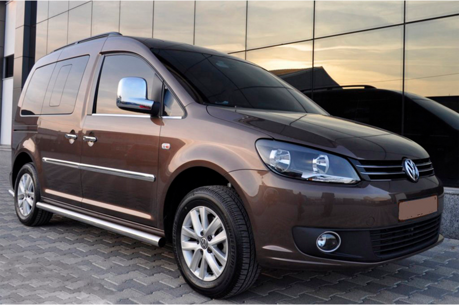 Volkswagen Caddy 2004-2010 гг. Боковые трубы BB001 (2 шт., нержавейка) d60, Maxi База Image