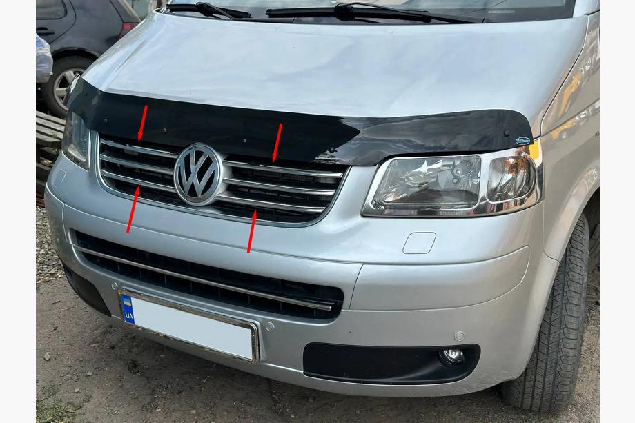 Volkswagen T5 Multivan 2003–2010 гг. Хромированные Накладки на Решетку (6 шт, Нержавеющая Сталь) OmsaLine - Итальянская Нержавейка Фото 4