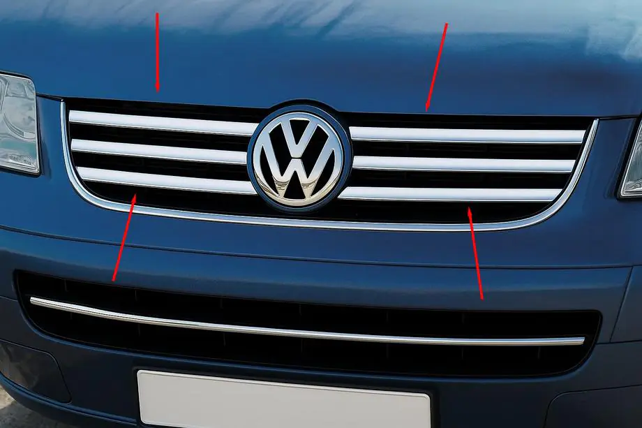 Volkswagen T5 Multivan 2003–2010 гг. Хромированные Накладки на Решетку (6 шт, Нержавеющая Сталь) Image