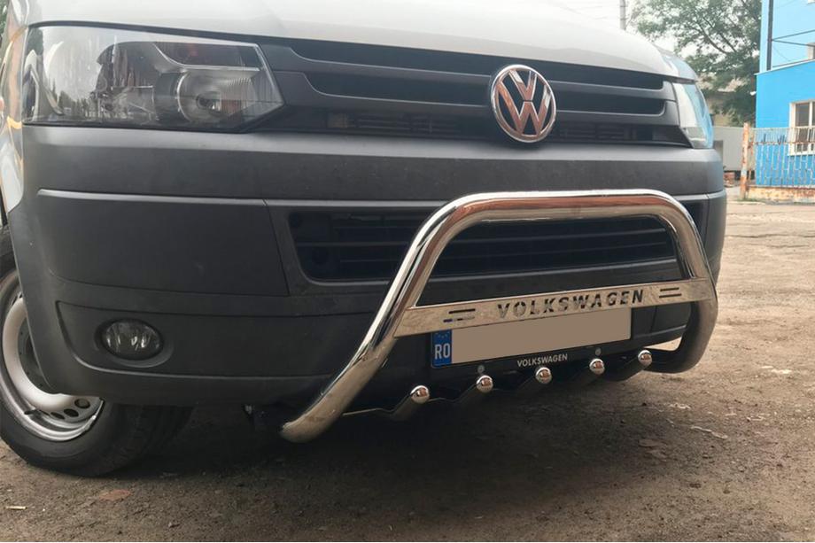 Volkswagen T5 2010-2015 гг. Кенгурятник WT003 (нержавейка) 60 мм, без надписи Фото 1