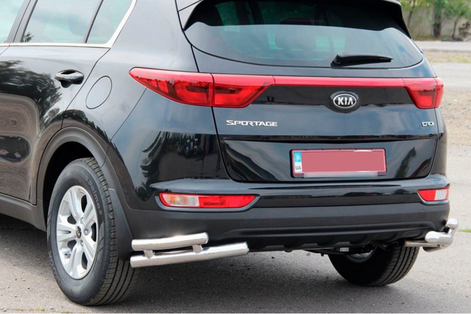 Kia Sportage 2015-2021 гг. Задняя защита двойные углы AK003 Двойной (нерж) Фото 2