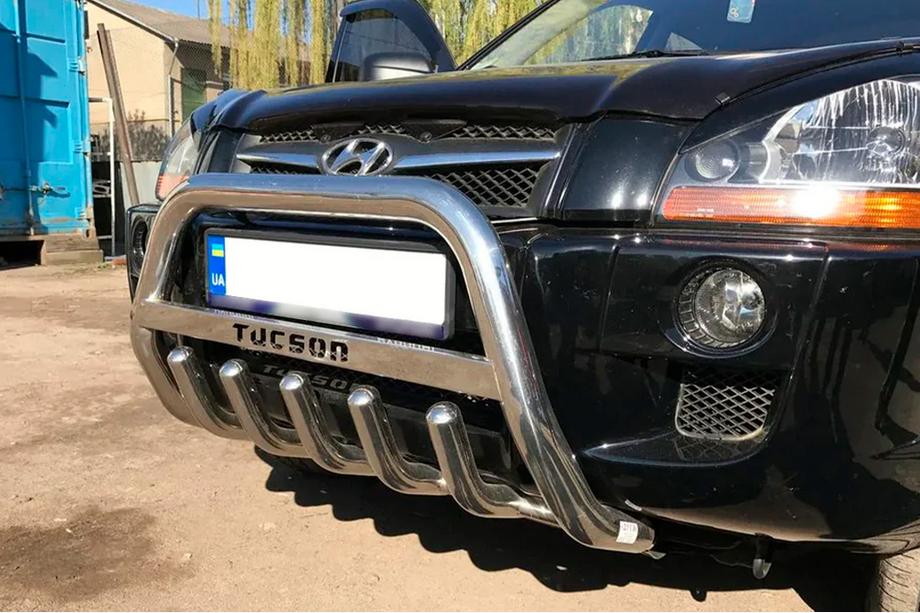 Hyundai Tucson JM 2004- гг. Кенгурятник WT004 (нержавейка) Фото 2