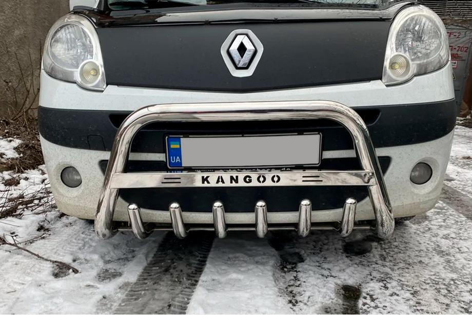 Renault Kangoo 2008–2020 гг. Защита переднего бампера WT003/004 (нержавейка) с надписью, 60 мм Фото 2