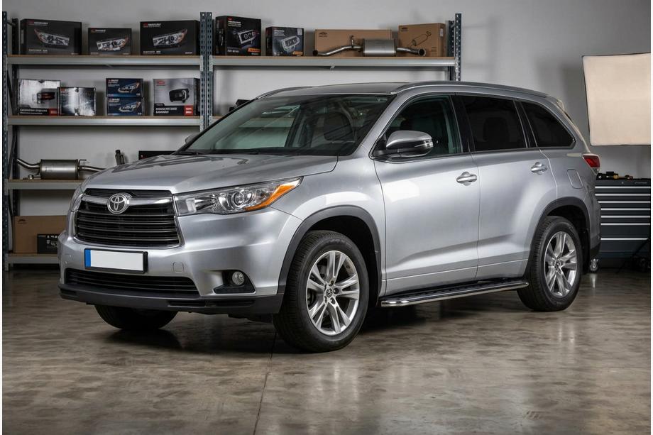 Toyota Highlander 2013-2019 гг. Боковые Подножки Maydos V1 (2 шт., Алюминий и Нержавейка) Image