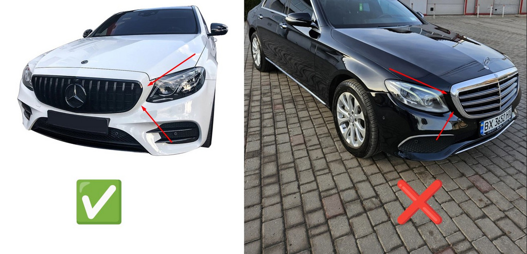 Передня решітка Diamond Black (для Avantgarde/AMG-Line/E43 AMG/E53 AMG 2016-2020) Без місця під камеру - фото 5