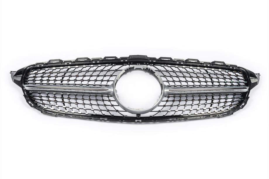 Mercedes C-class W205 2014-2021 гг. Передняя решетка Diamond Silver (для Avantgarde/AMG-Line/C43 AMG) 2018+, без камеры Фото 10
