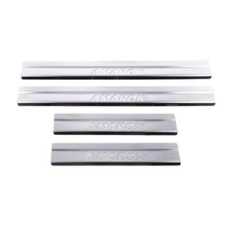 Накладки на пороги Carmos V1 (4 шт, нержавейка) Volkswagen Amarok 2010-2022 гг. фото 2